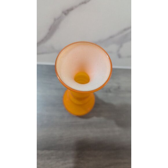 Vintage Orange Art Glass Vase Retro Mid-Century Modern Hand-Blown 8" Unique Deco - Picture 4 of 7